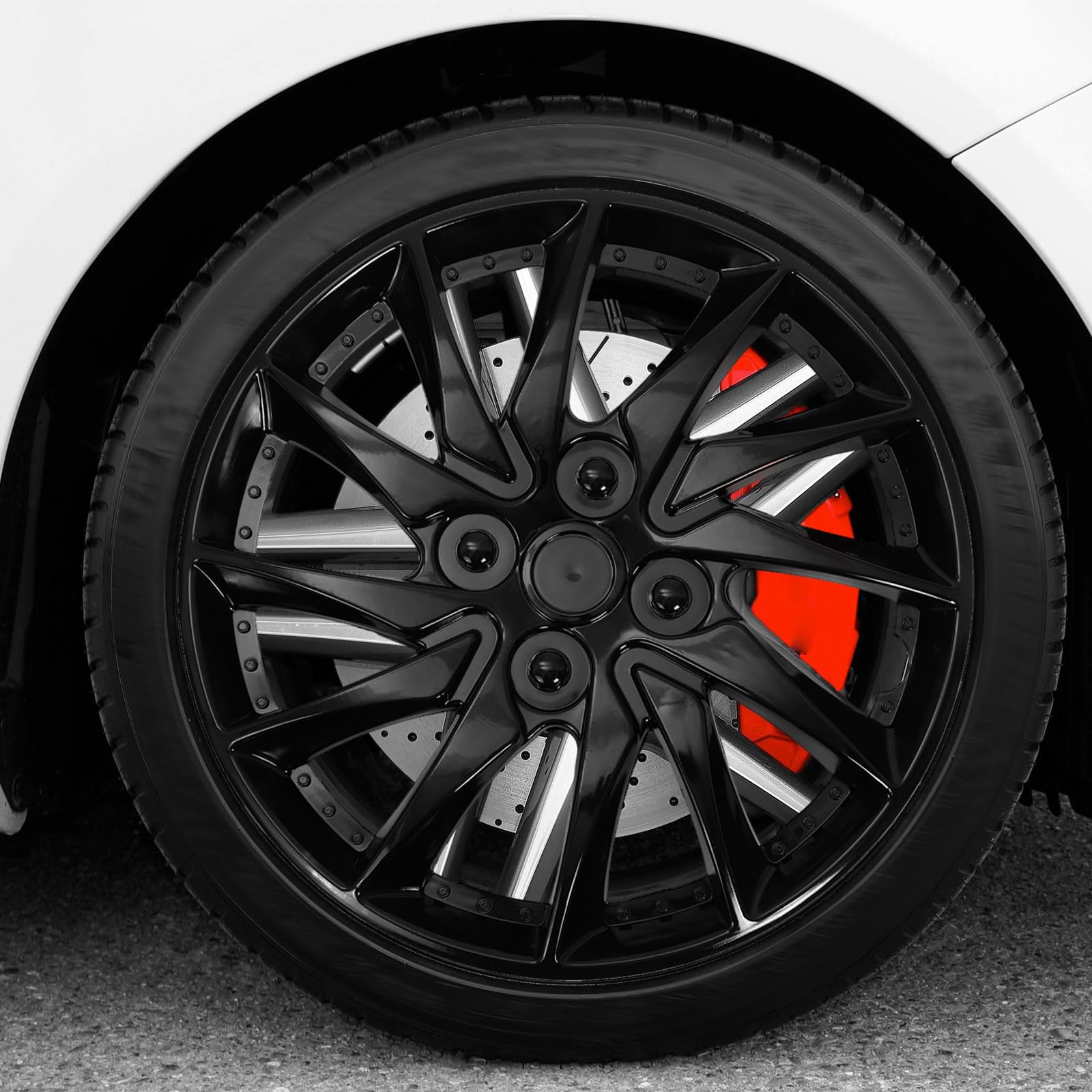 YARNOW Enjoliveur de Roue de Véhicule Noir en PP pour Moyeu de Voiture, Accessoire Auto pour Protection et Remplacement de Jante, Adapté aux Roues de 14 Pouces