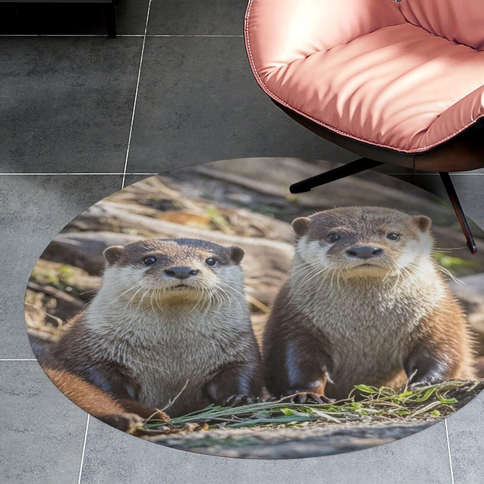 Tapis rond loutres marron de 80 cm antidérapant et lavable pour la chambre et la salle de bain
