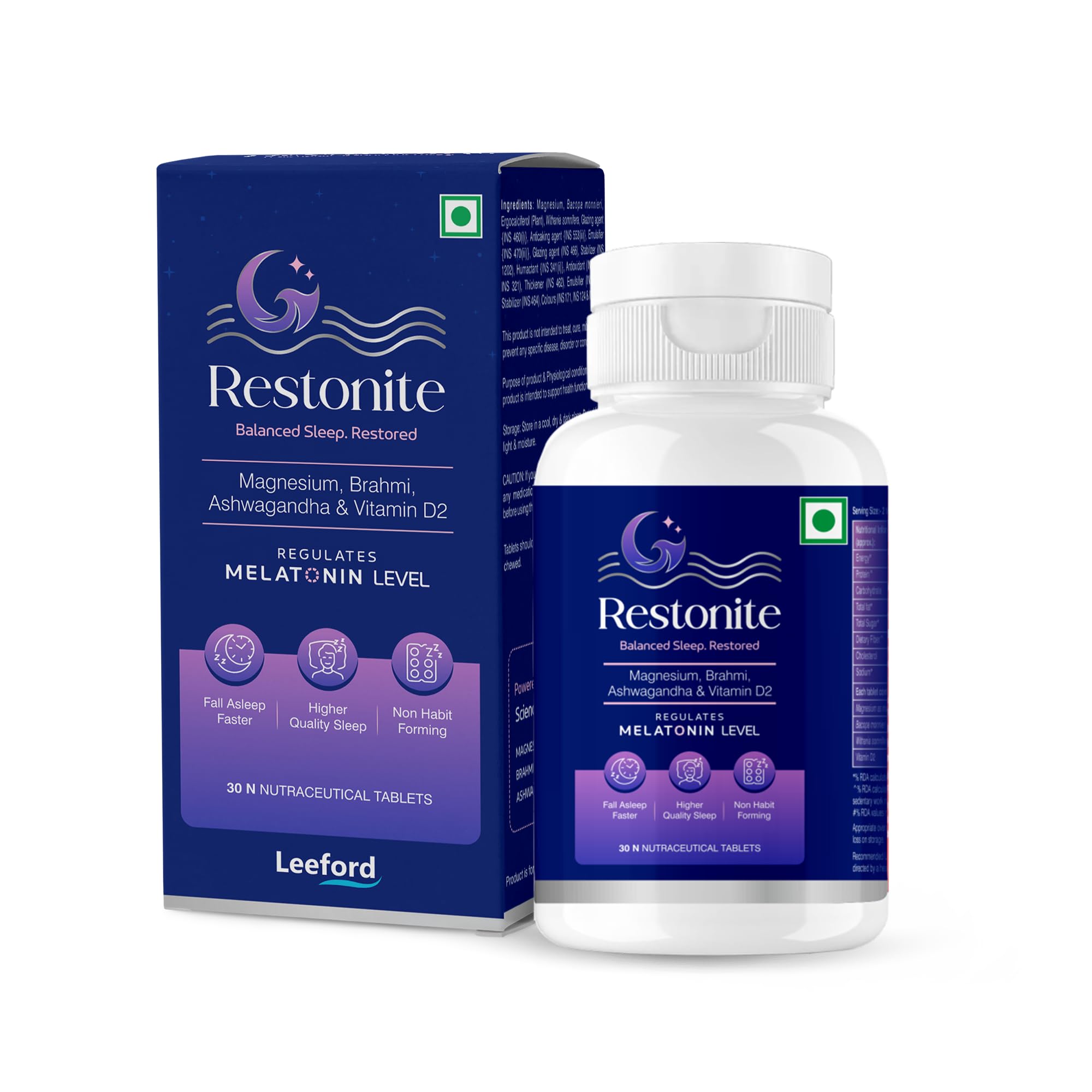 Restonite Sleeping Tablets for Restful Sleep | Sleeping Pills Regulates Melatonin Levels with Vitamin D2, Improves Sleep Quality | Non-Habit Forming, Nutraceutical Sleep Supplement for Men & Women 30 Tab-image-21