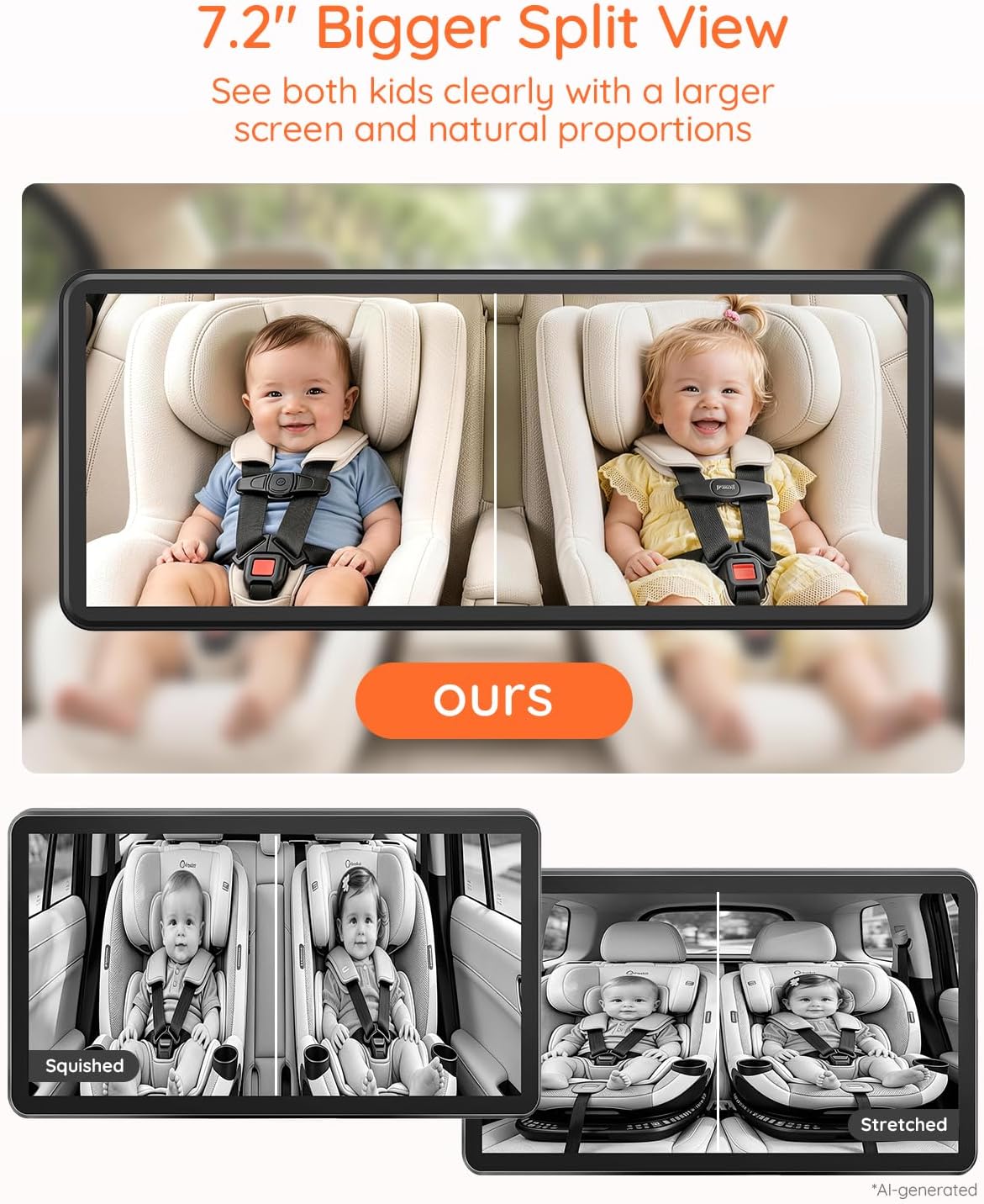 Babyvue BV3PRO Dual Baby Car Camera, 7.2" 1080P Monitor for 2 Kids image 2