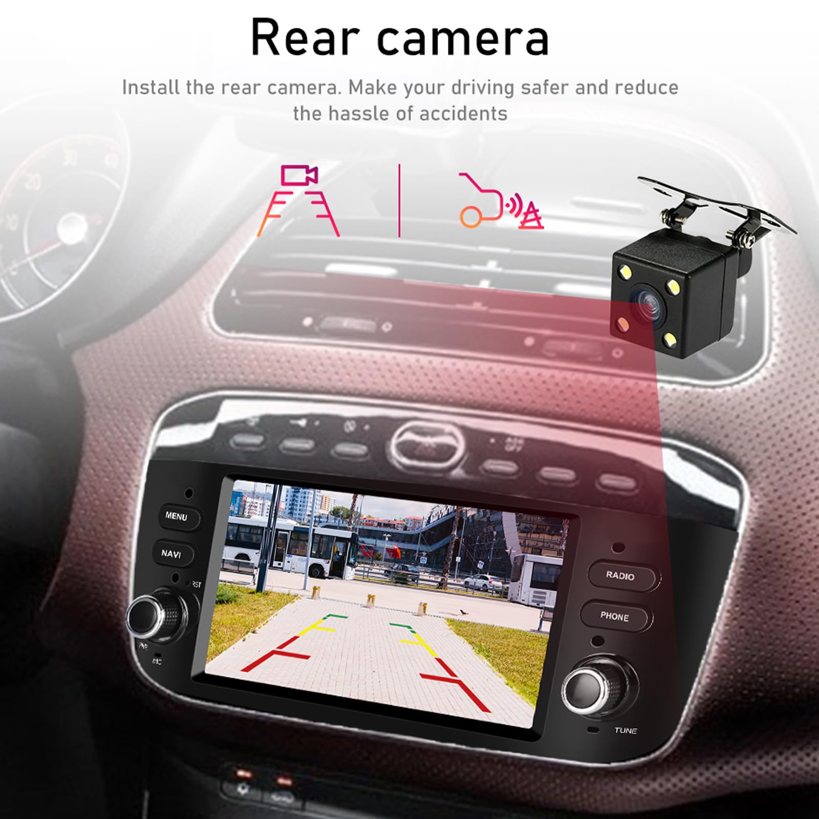 7 Pouces Double Din Carplay Android Auto Autoradio Compatible avec Fiat Punto Support Bluetooth/Mirror Link/GPS Navigation/SWC