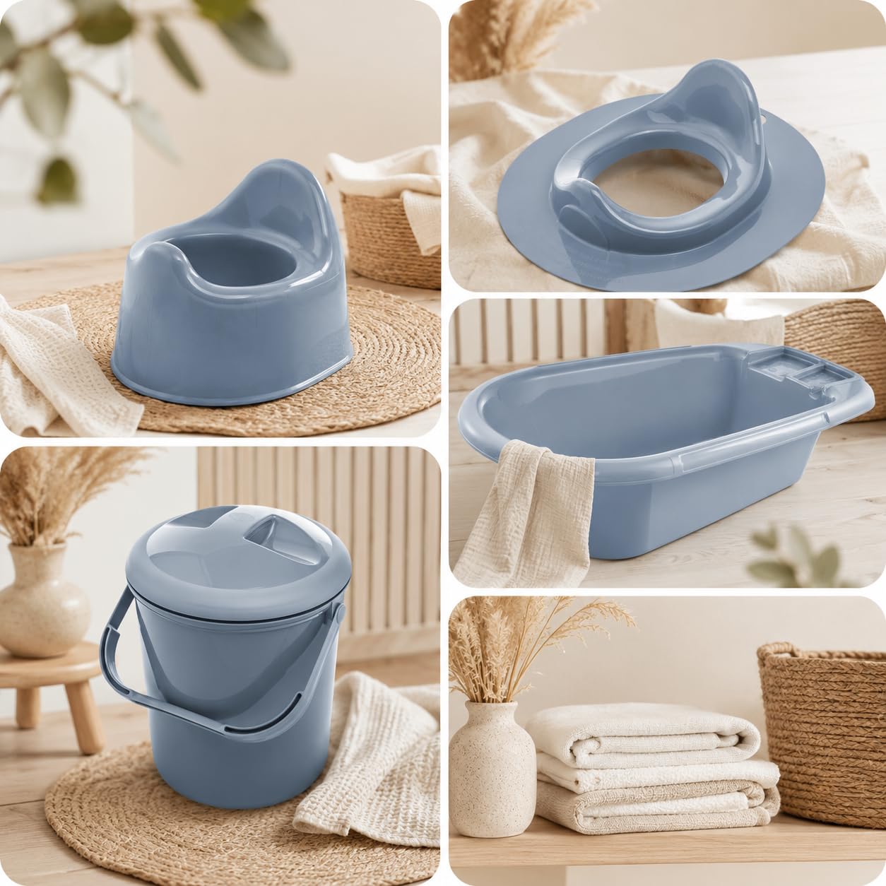 Pojemnik na pieluchy Rotho Babydesign Bella Bambina - odporny na zapachy pojemnik na pieluchy wykonany z plastiku pochodzącego z recyklingu, higieniczny i przyjazny dla środowiska, niebieski