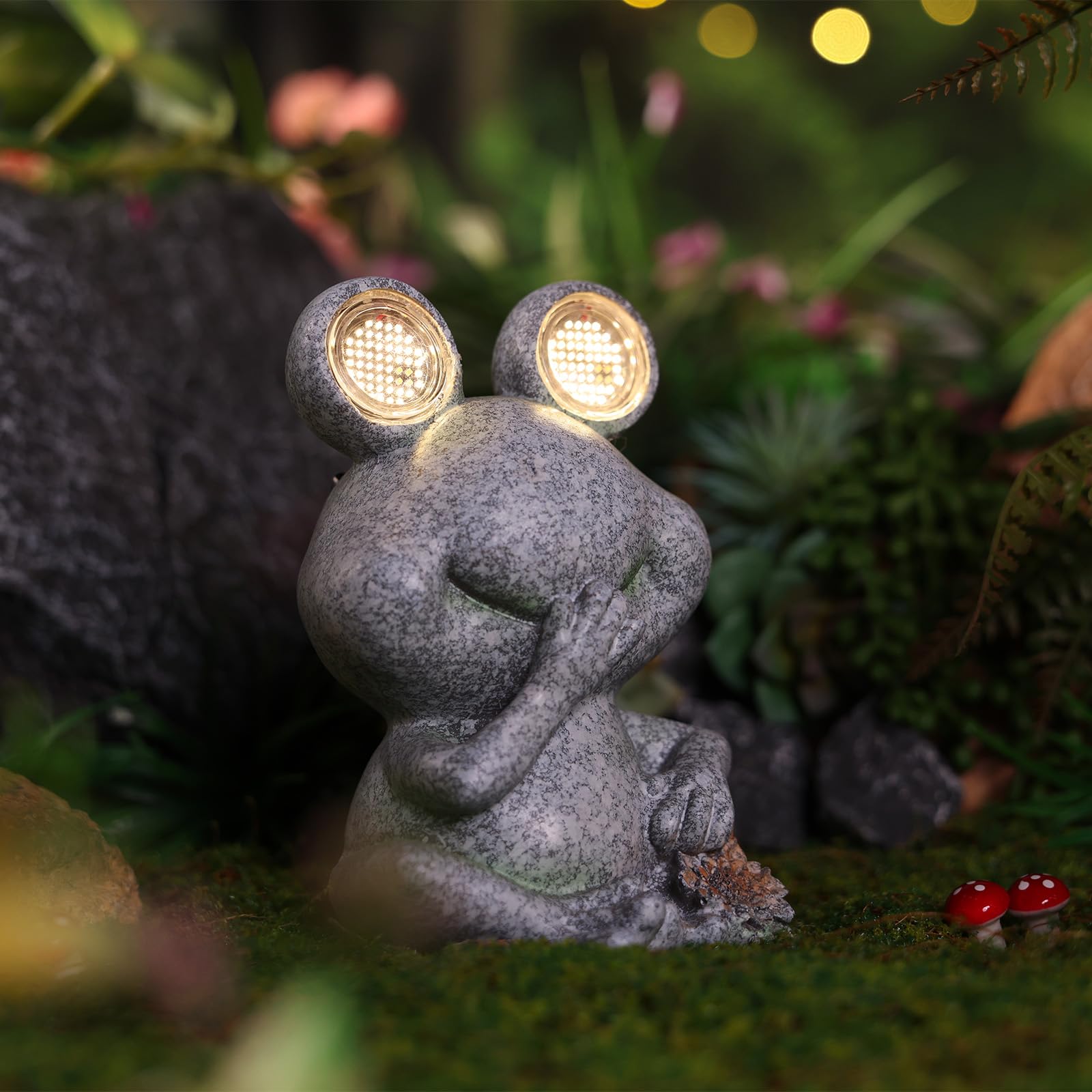 Estatua de rana de jardín para decoración al aire libre, decoración de patio, luz solar, figura divertida para jardín y patio (rana)