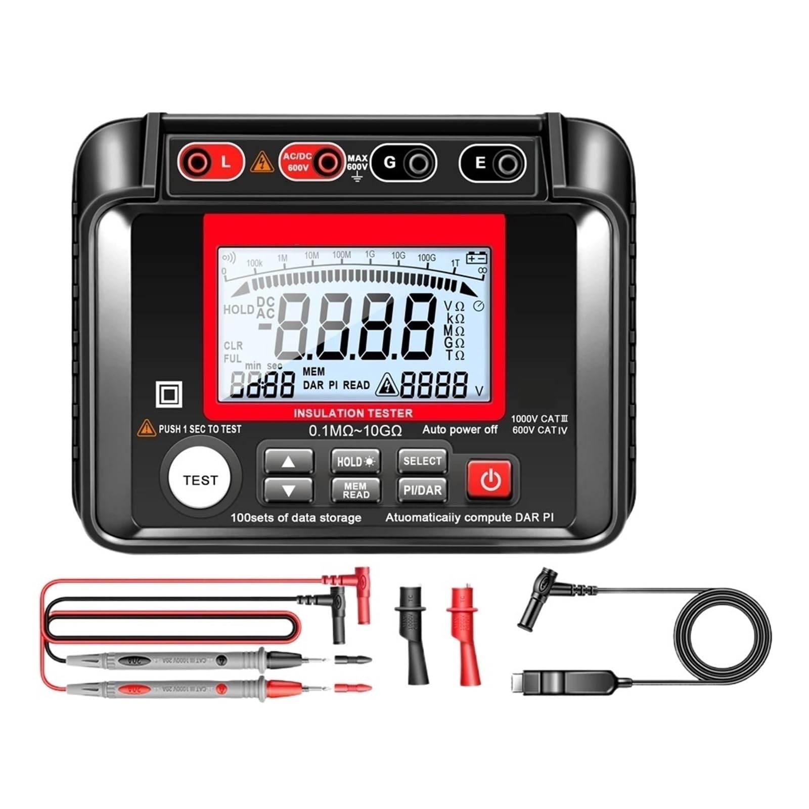 Tester Napięcia Ohm 0,1MΩ~120GΩ Miernik Rezystancji Izolacji Uziemienia Megaomomierz Narzędzie Wysoka CzułOść