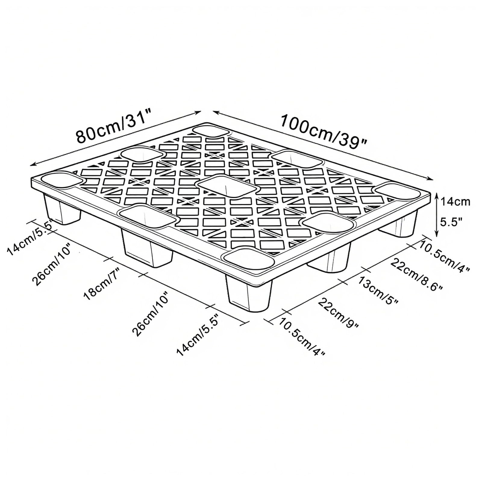 Palette d'expédition emboîtable en plastique imperméable en polyéthylène idéale pour une utilisation en intérieur/extérieur dans les cuisines à gaz et les sous-sols (gris)