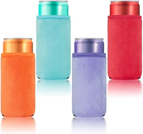 Fundas delgadas de terciopelo suave para latas delgadas para despedida de soltera, fiesta de boda, barbacoa (morado, amarillo, azul, naranja)