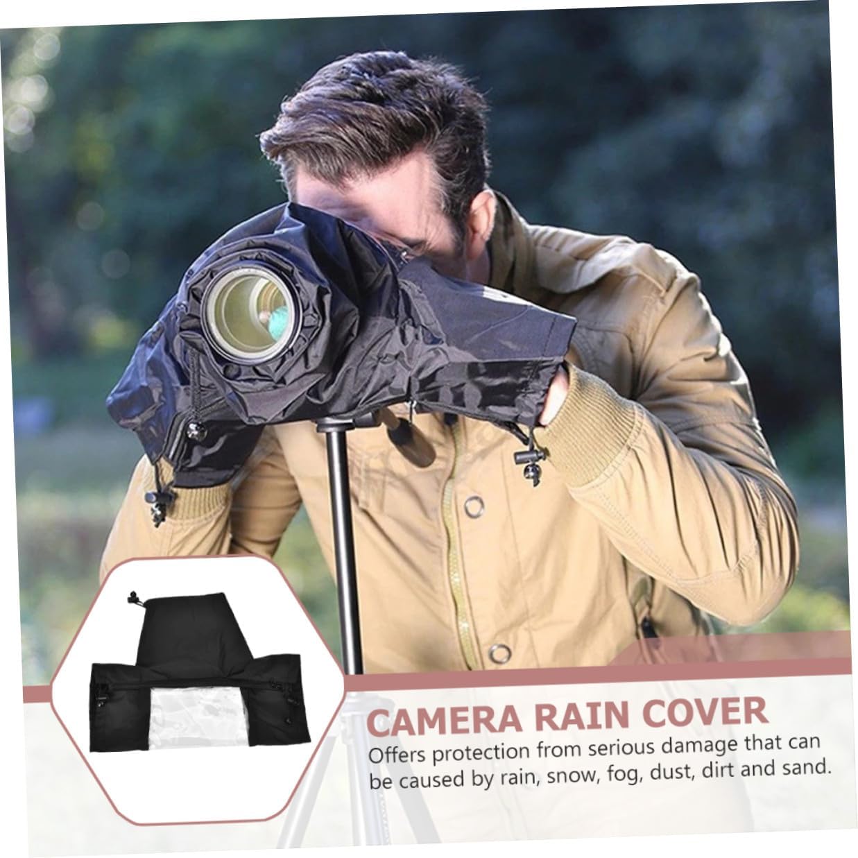 Waterproof DSLR Camera Rain Cover with Dustproof Lens Protector for Outdoor Photography, Single-Piece Raincoat Sleeve for Hunting and Birdwatching
