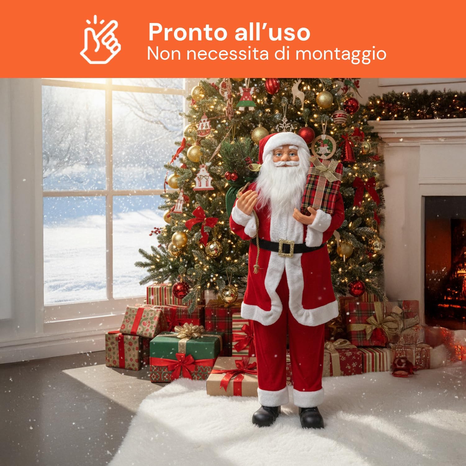Wintem - Babbo Natale in Piedi 110 cm con Abito Rosso Tradizionale e Dettagli Realistici, Pronto all’Uso per Addobbare Casa e Creare Magia Festiva