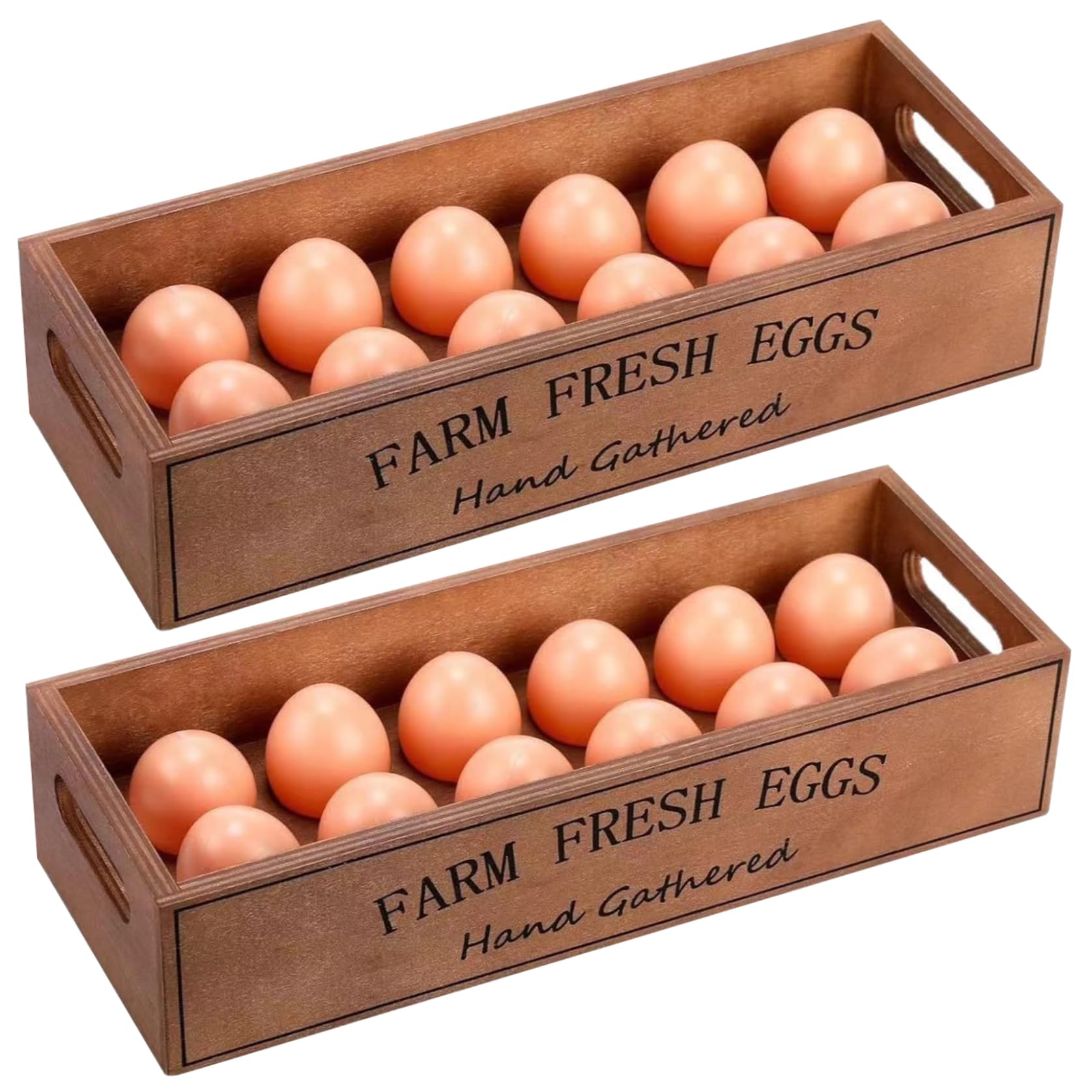 Grsrkep 2 Pack Stackable Wooden Countertop Egg Holder, Slotted Farm Egg Storage Display Box for Kitchen Pantry Refrigerator