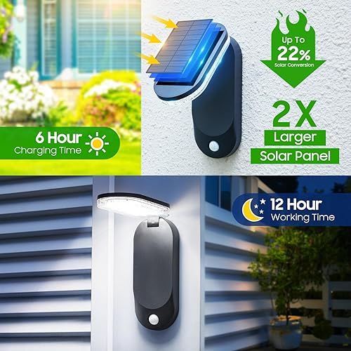 Miniatura 3 de Luces solares para exteriores con sensor de movimiento, paquete de 2 luces de movimiento de seguridad más brillantes para exteriores plegables de 0