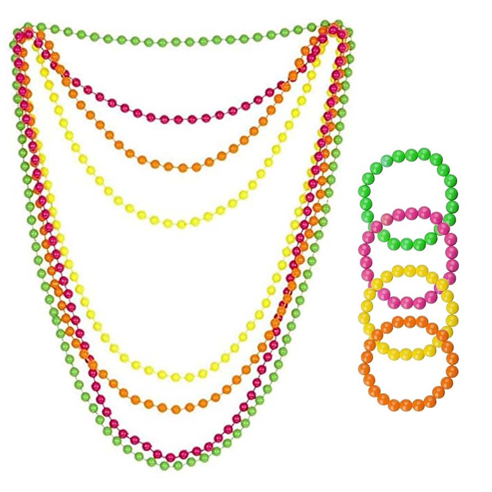 AJinacious 8 Pcs 80s Women Costume Accessories Set Neon Beaded Necklace Bracelet 80s Jewelry Party Prom Beaded Chains Fancy Dress Accessories for Women for Festivals Raves & UV Parties