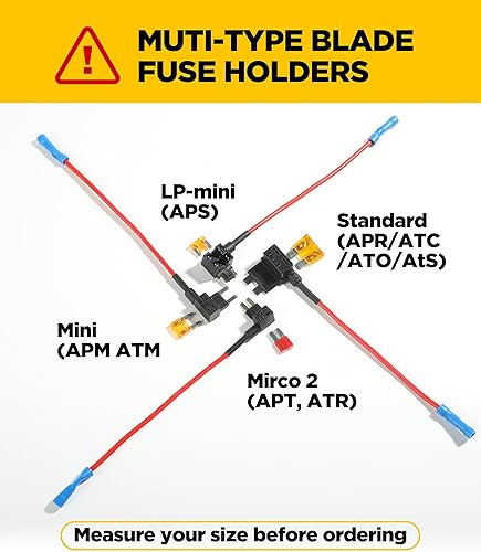 Miniatura 4 de YAKEFLY Juego de 12 grifos de fusibles, 4 tipos de adaptador de circuito de 12 V y kit de fusibles, mini conector de fusibles automotriz ATC ATS,