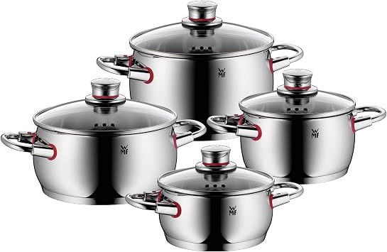 WMF Pot Set 4-Piece Quality One Steam Vent Glass Lid Cromargan Stainless Steel Polished Suitable for Induction Hobs Dishwasher-Safe