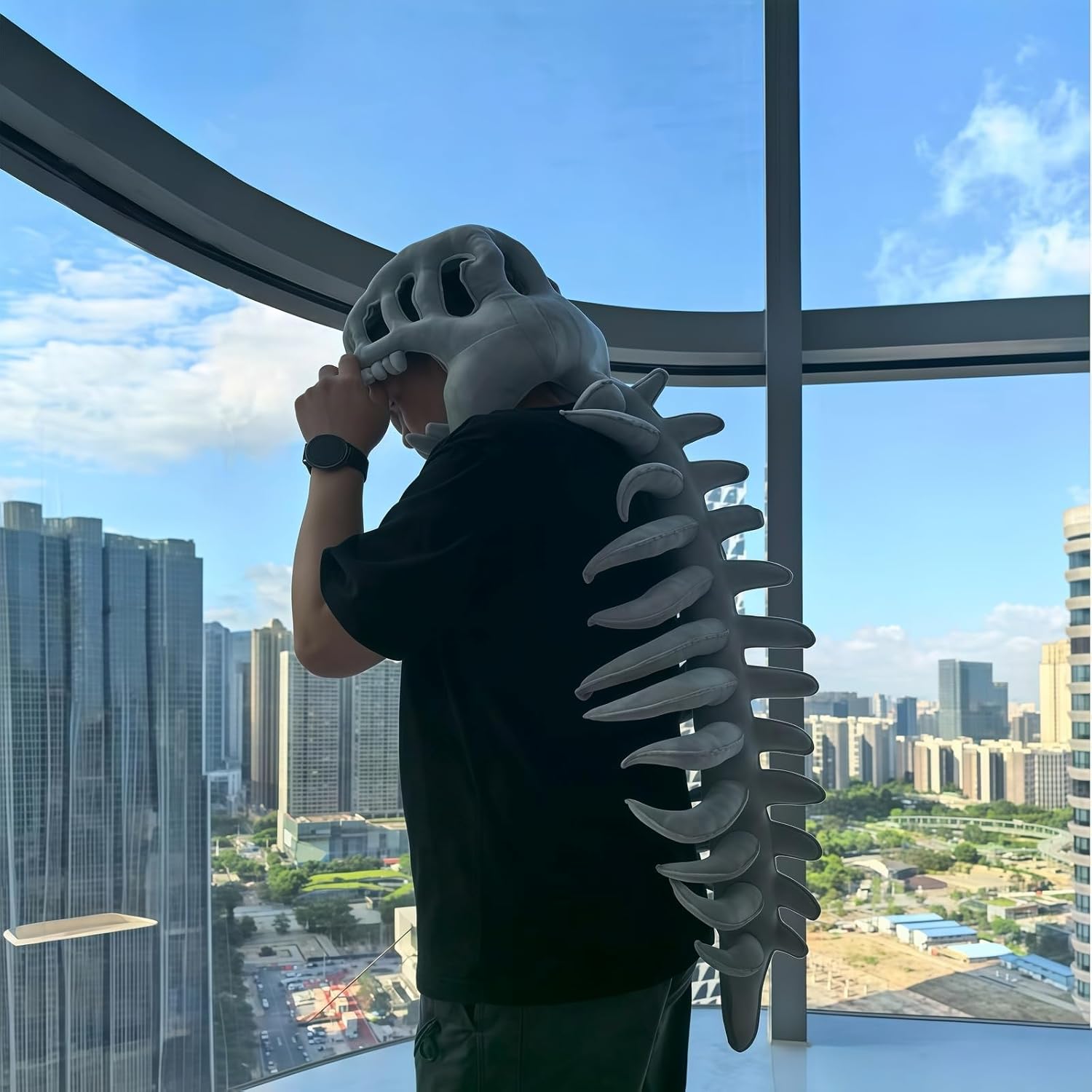 3D Wearable Plush Dinosaur Skeleton Costume Realistic Plush Dinosaur Skeleton Spinosaurus Costume for Halloween