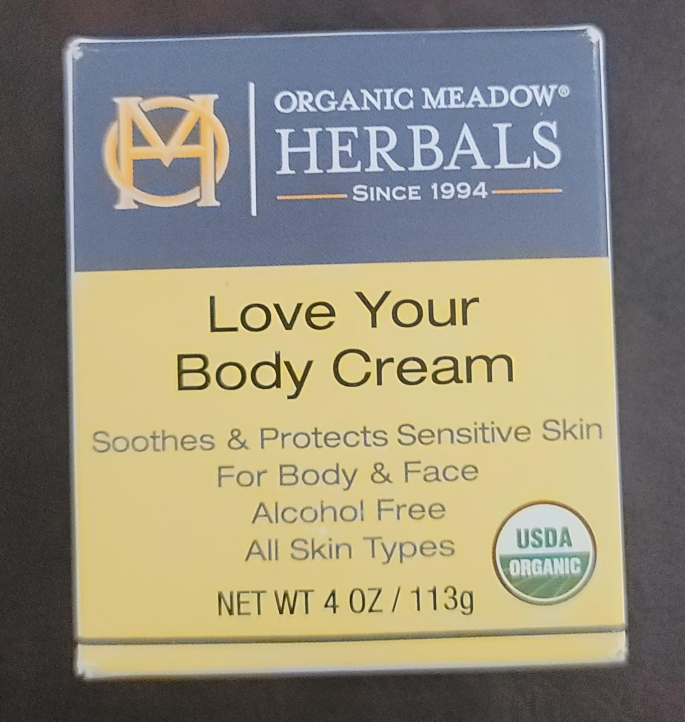 Organic Meadow Herbals Love Your Body Cream (4oz) - USDA Certified Organic. Soothes & Protects Dry, Itchy Skin, scaly, sensitive skin. For Face & Body. Woman-owned & Operated Since 1994