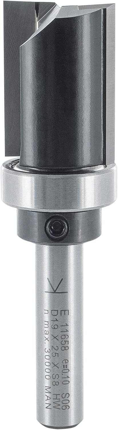 ENT 11658 Trimming Cutter Tungsten Carbide TC, Shank (S) 8 mm, Diameter (D) 19 mm, NL 25 mm, SL 32 mm, GL 63 mm, with Ball Bearing