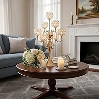 Vista 5 de Centros de mesa de candelabro para mesa, portavelas para centros de mesa, portavelas de cristal alto de 7 brazos, centro de mesa dorado para mesa