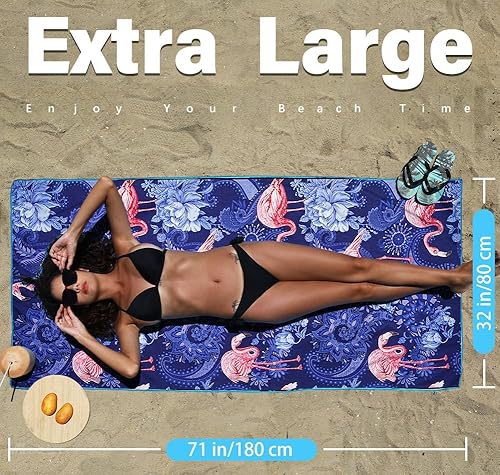 Miniatura 3 de Paquete de 2 toallas de playa de microfibra ligeras, sin arena, de secado rápido, absorbentes, delgadas y compactas para natación, piscina, camping,