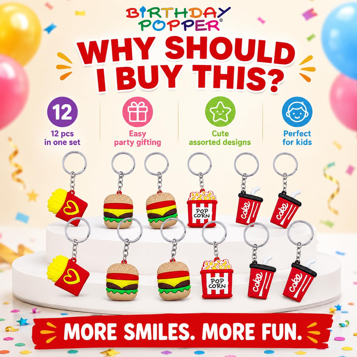 Birthday Popper Birthday Return Gift for Kids, 12 Fast Food Keychains 3