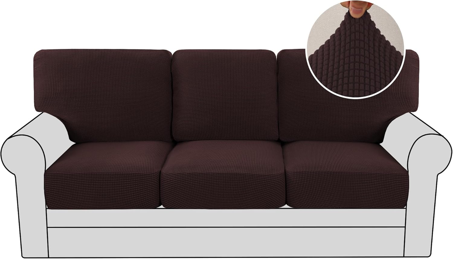 H.VERSAILTEX Multi-Pieces Sofa Slipcovers for 3 Seat Cushion Couch High Stretch Couch Cushion Covers Jacquard Textured Twill Fabric(3 Seat Covers Plus 3 Back Cushion Covers, Chocolate) 3 SEAT COVERS + 3 BACK COVERS Chocolate