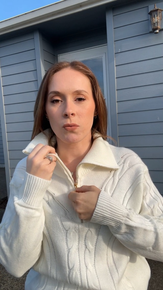 GRACE KARIN Damen Pullover Mit Twist-Blume - Umklappbarer Kragen & Reißverschluss