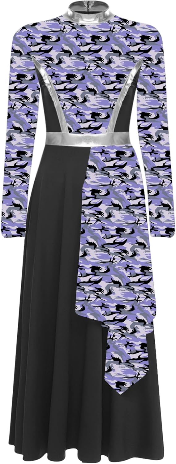 Womens Liturgical Praise Worship Dance Dress Camouflage Print Lyrical Worship Dance Costume