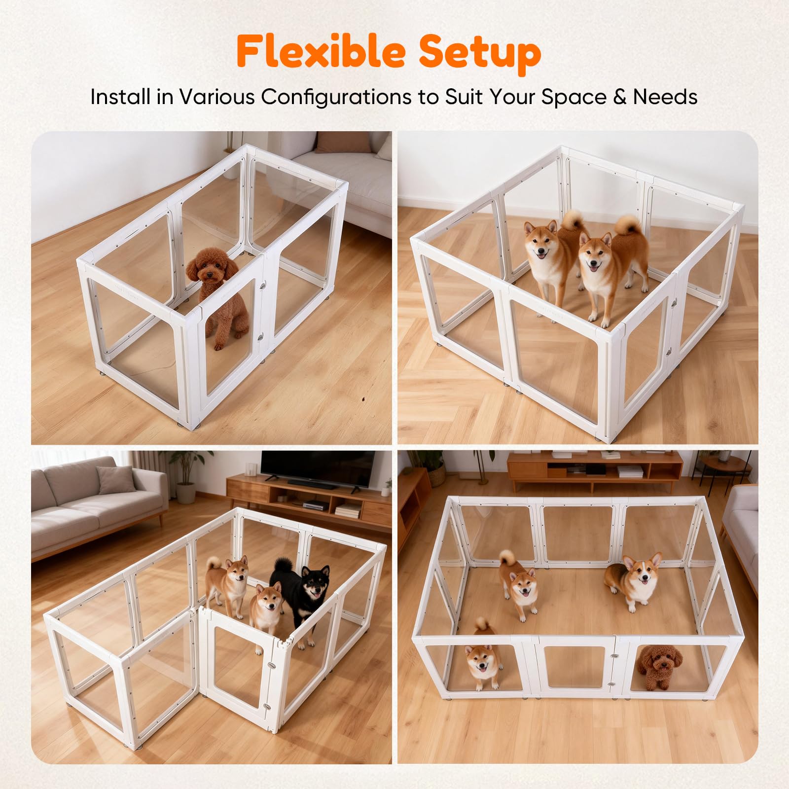 parco per cani in acrilico,10 pannelli facile da montare,recinto per cani chiaro da 60cm per interni esterni con porta con serratura,recinto per recinti per cani/gatti/conigli (152*102*61 CM)