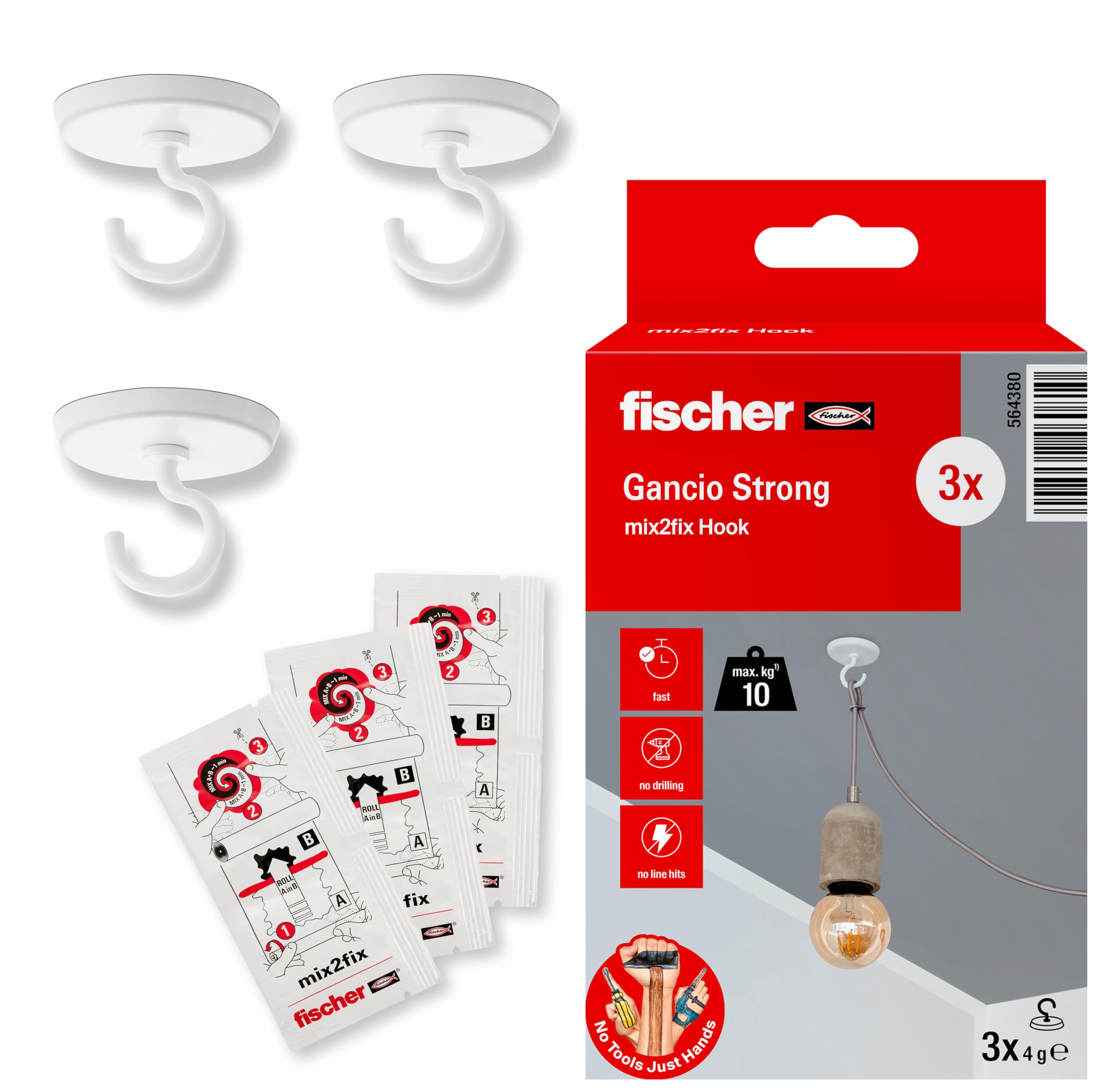 BLACK+DECKER Ganci Adesivi Rimovibili Per Pareti - 8 Ganci Bianchi + 16 Strisce, Fino A 0.5kg, Senza Danneggiare