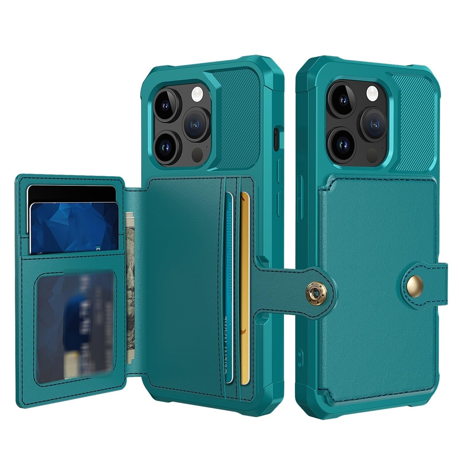 Coque iPhone 16 Plus en cuir vert avec porte-cartes et protection magnétique