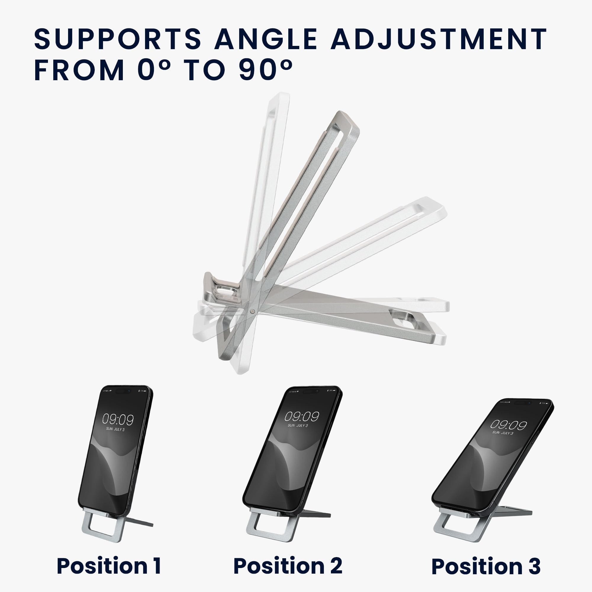 kwmobile Desk Phone Stand, Table Cell Phone Holder Adjustable 0° to 90°, Universal Smartphone Holder, Non-slip Aluminum Alloy - Image 4