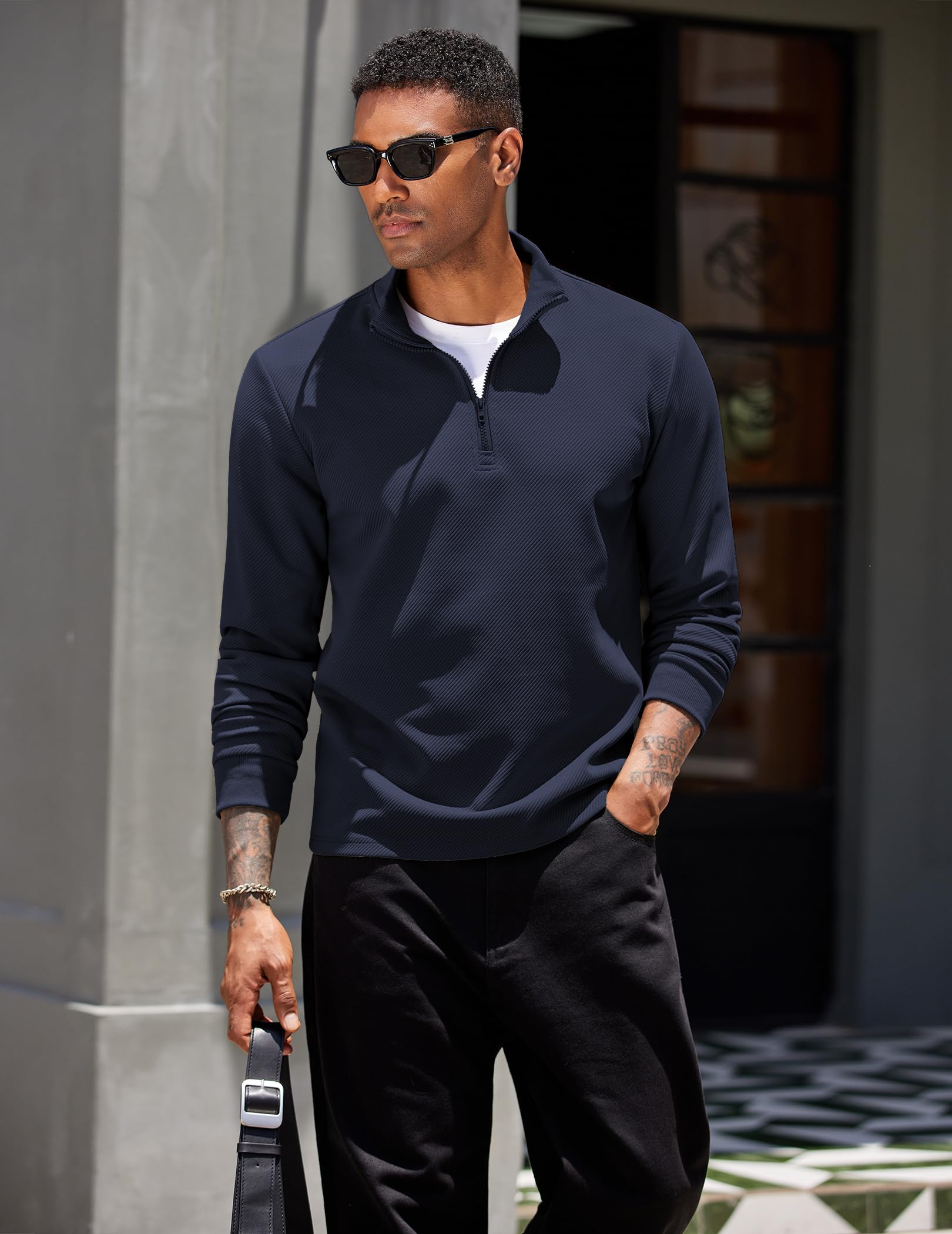 COOFANDY Felpa Uomo Senza Cappuccio Sweatshirt Mezza Zip Collo Semi Alto Classico Sportivo Pullover Casual Regular Fit