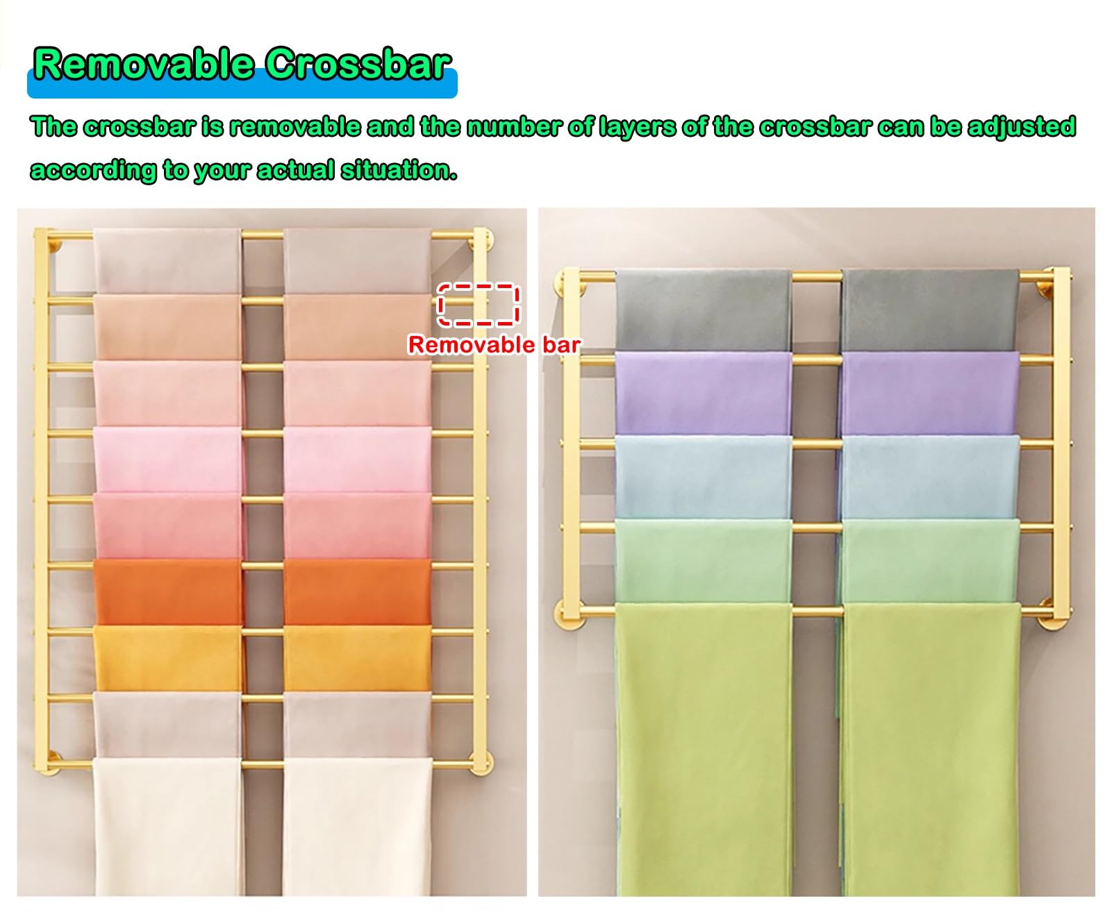 Slish - Soporte de pared para bufandas, 61 cm de alto para corbatas, hiyabs y bufandas de seda, versátil para el hogar y el comercio (60 cm de ancho x 120 cm de alto) con barra transversal extraíble