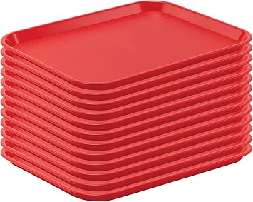 CenPro 10"x14" Red Plastic Foodservice Cafeteria Fast Food Tray, 12/pk - 29A-136