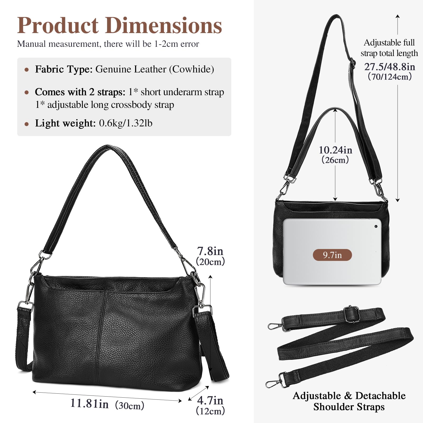 BAIGIO Damen Handtasche Mittelgroß Echtleder Umhängetasche Crossbody Bag