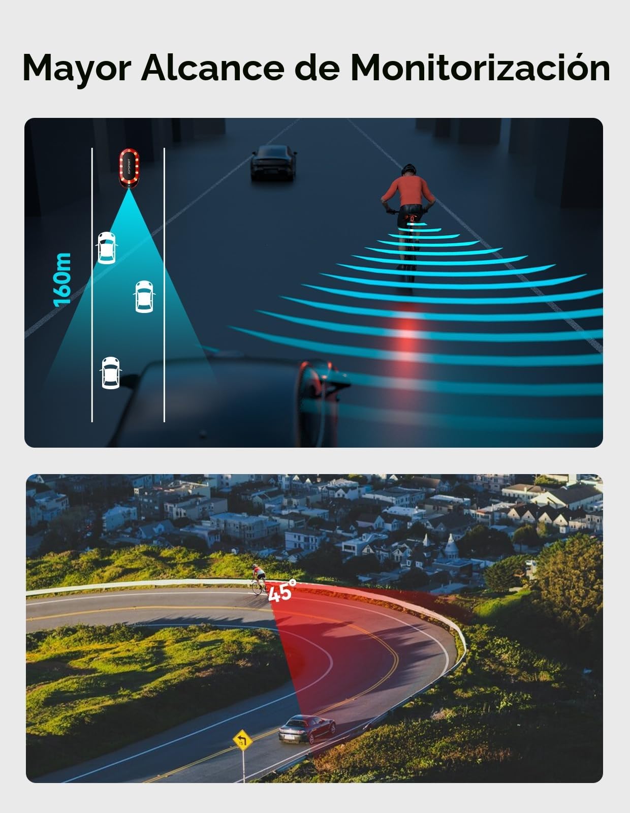 iGPSPORT SRmini Luz Trasera de Radar de Bicicleta, 20 Horas Autonomía, Visión 1.2 km, Detección de Frenado, On/Off Automático, 65 Lúmenes, Ant+, Bluetooth 5.0, IPX7