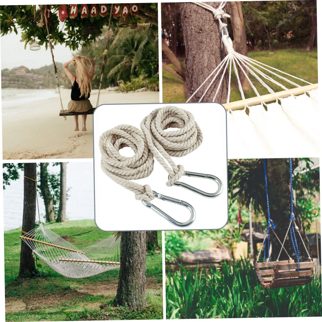 Correas para Columpio de árbol Hamaca 2 Piezas Cuerda para Colgar de algodón 157.48 Pulgadas Ganchos para Columpio Ajustables Correa Accesorios de jardín Correas para Hamaca Cuerda para Columpio de ár