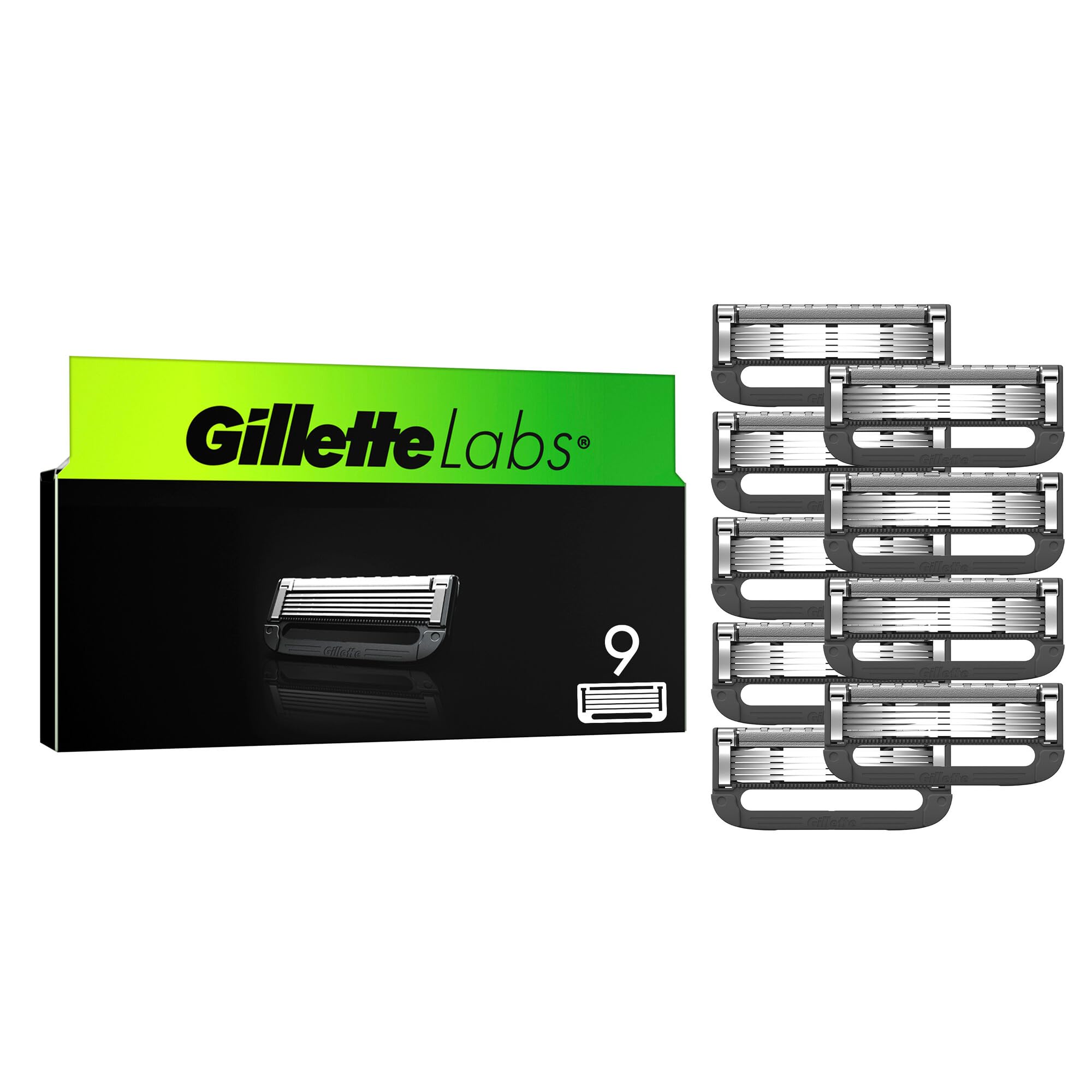 Gillette Labs Lames de rasoir pour homme, 9 lames de rechange, compatibles avec tous les rasoirs GilletteLabs (y compris le rasoir chauffant)