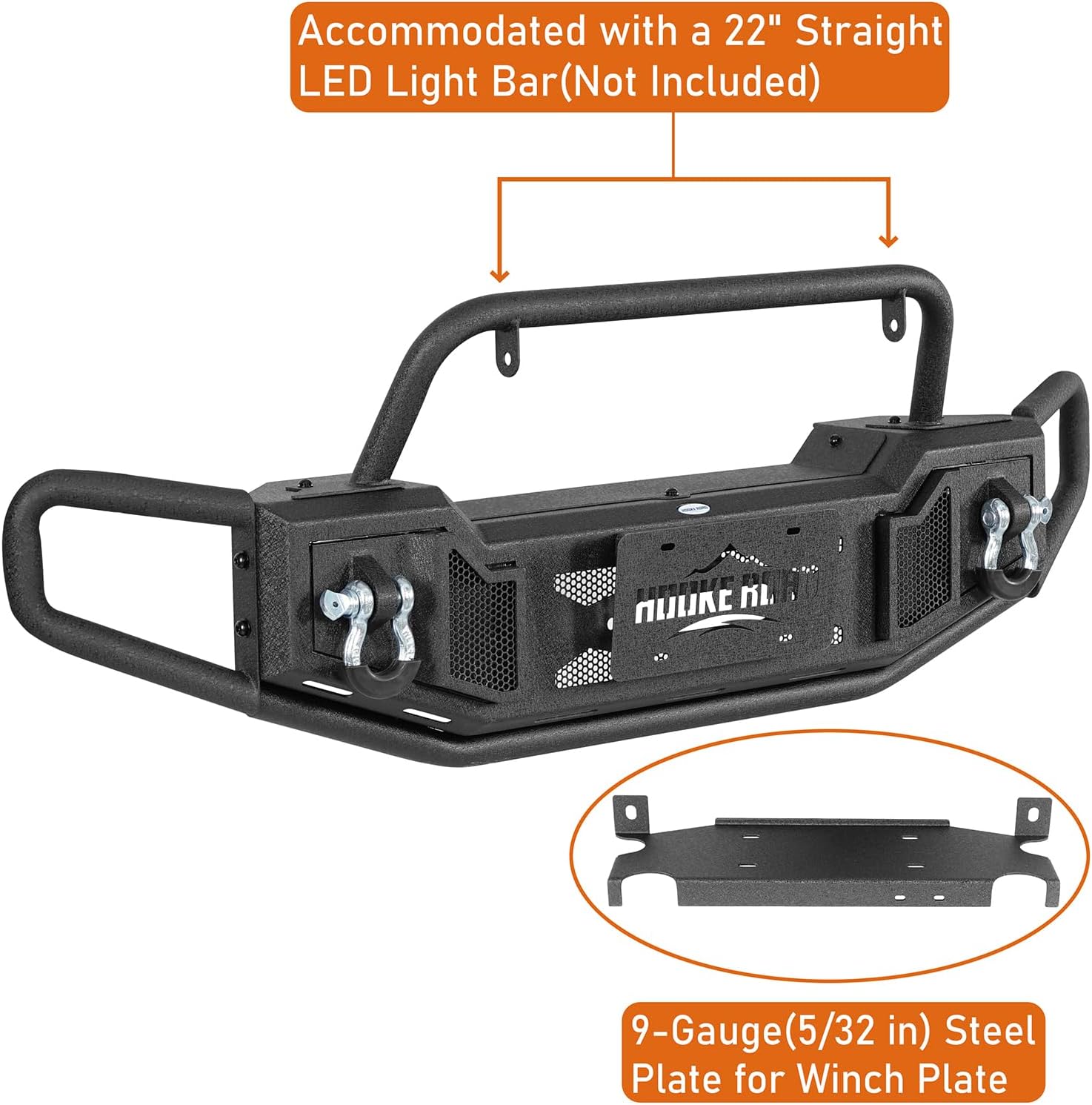 Hooke Road JK Tube Front Bumper for 2007-2018 Jeep Wrangler JK & Unlimited 2/4 Doors, Stubby Stinger Bumper with Winch Mount, D-rings, Bull Bar