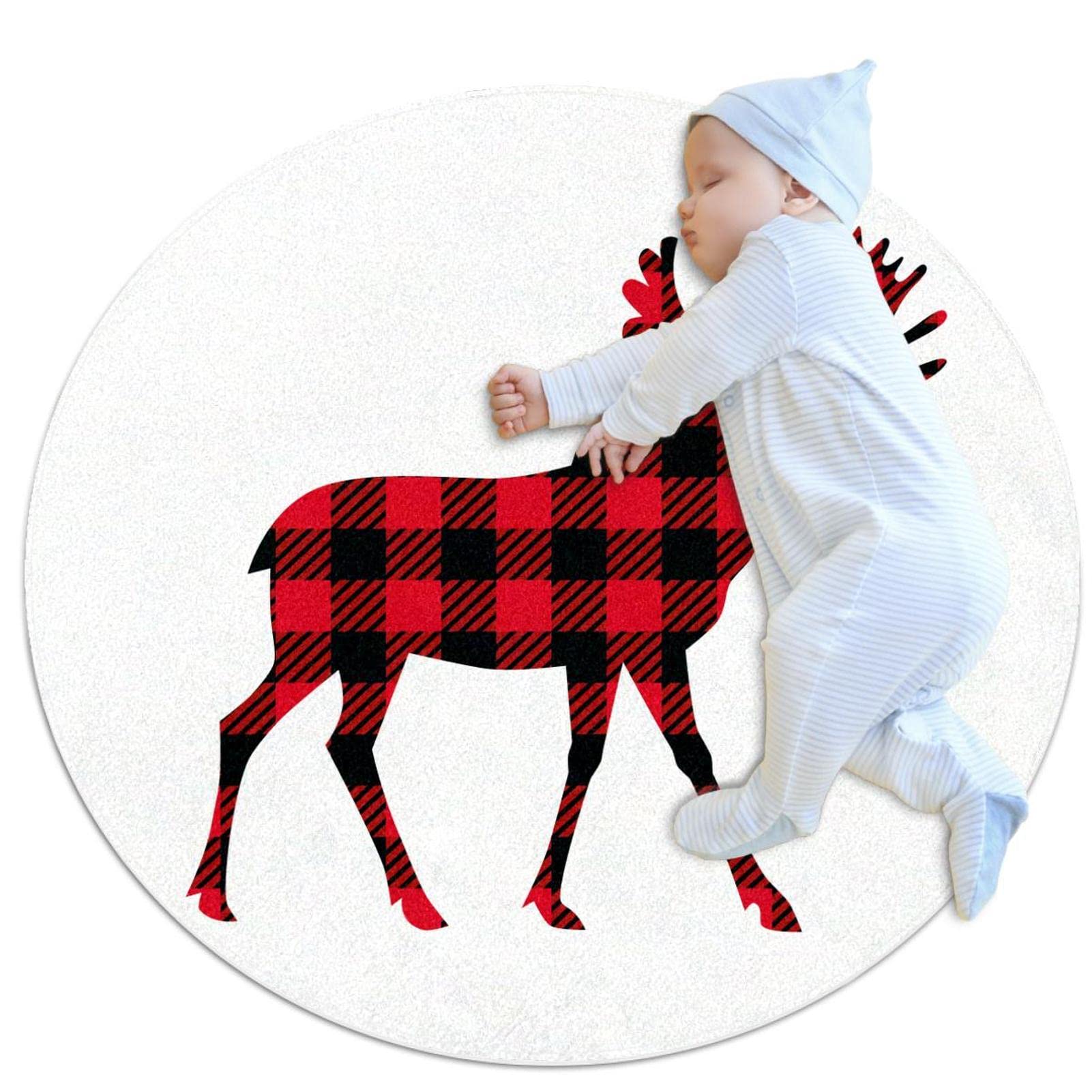 Tapis rond cerf de Noël wapiti lavable pour protéger le sol des chambres et salles de jeux