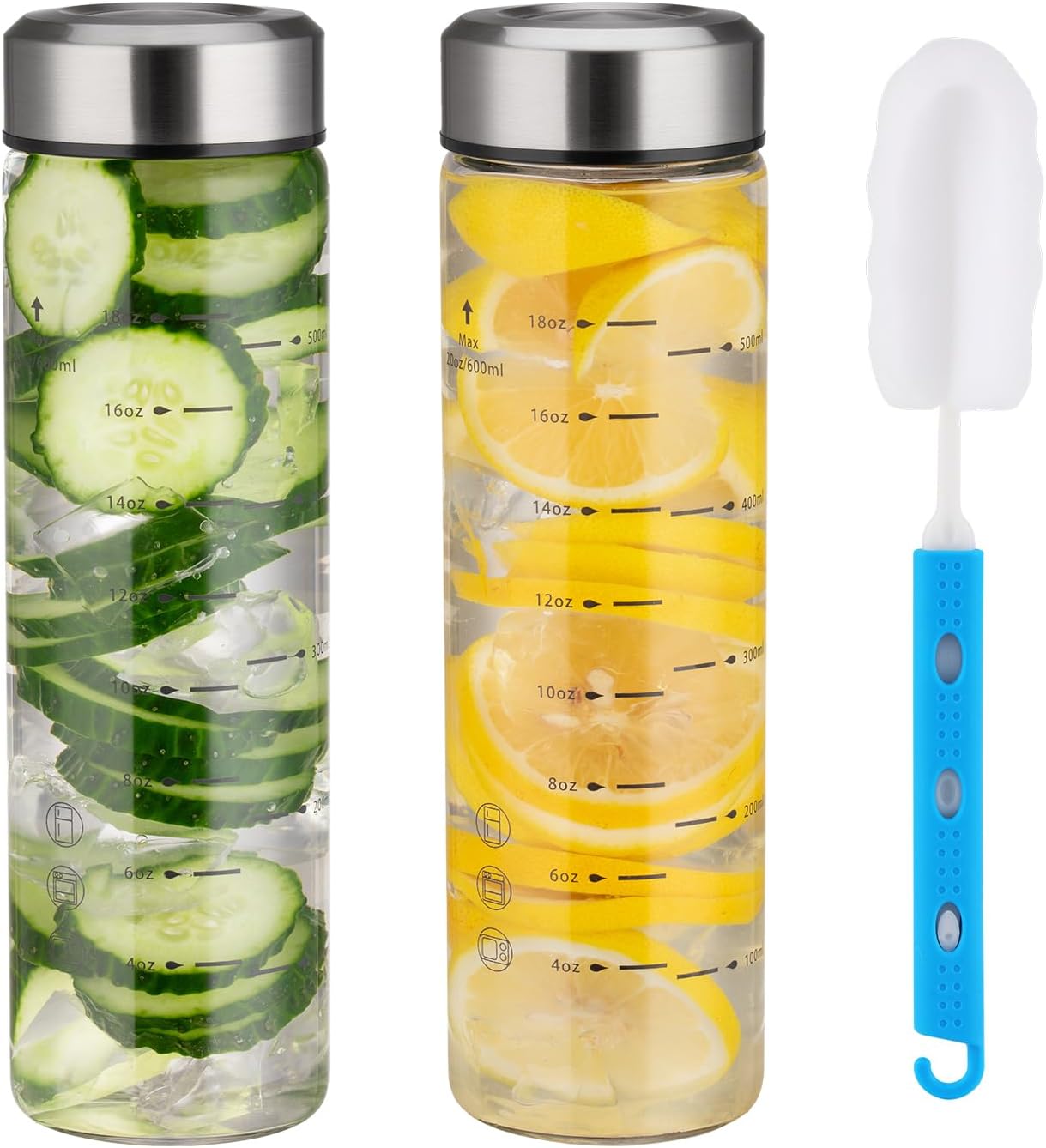 weasland Glass Juice Bottles 20oz -2 Pack Mouth Water Bottles with Lids for Juicing Reusable Juice Bottles for Smoothie Beverage Storage BPA Free Leakproof Borosilicate