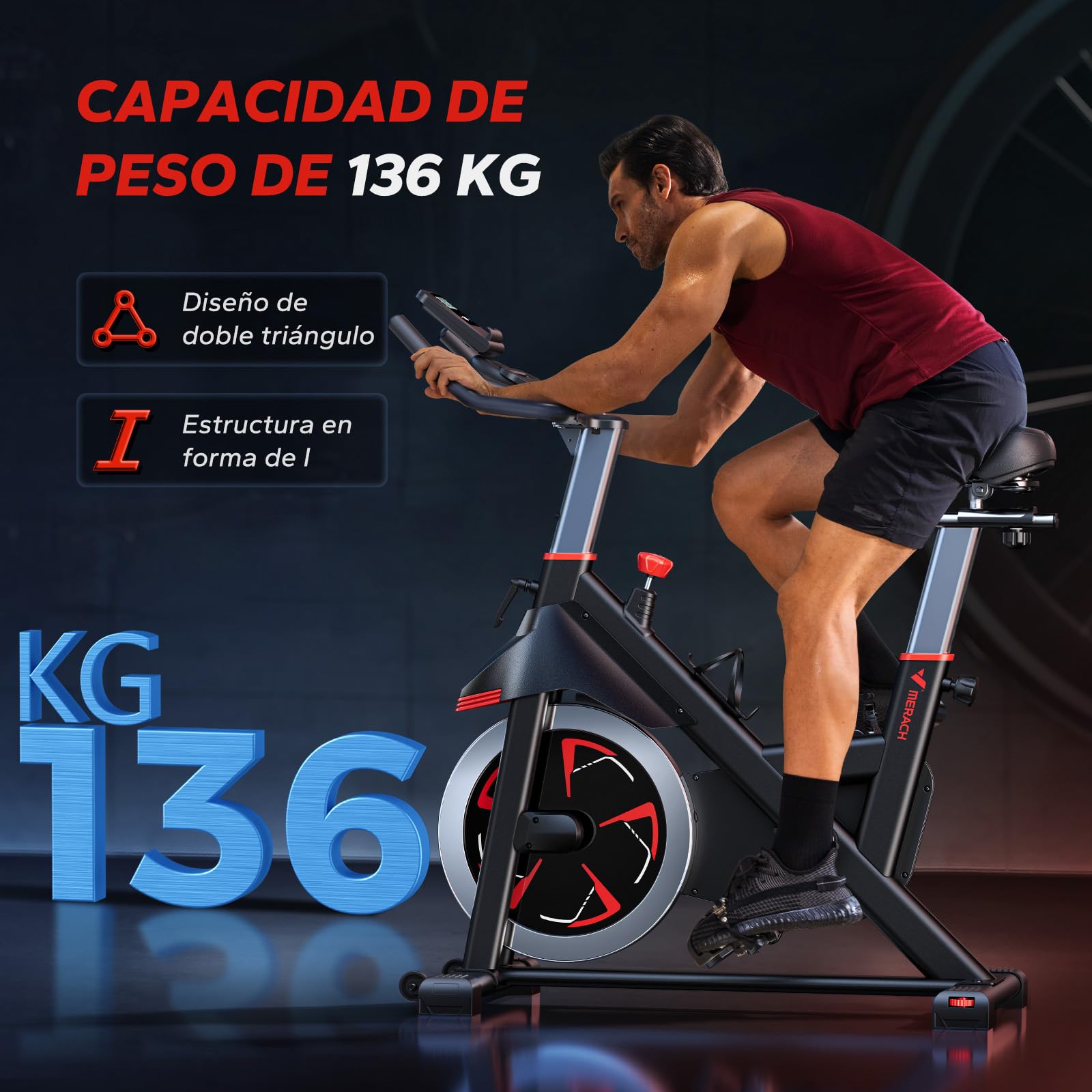MERACH Bicicleta Estática con Resistencia Magnética, Bicicleta Estatica en Casa Silenciosa con Asiento Cómodo Mejorado, Pantalla LCD, Soporte para Tableta, Aplicación Exclusiva, Capacidad Máxima 136kg