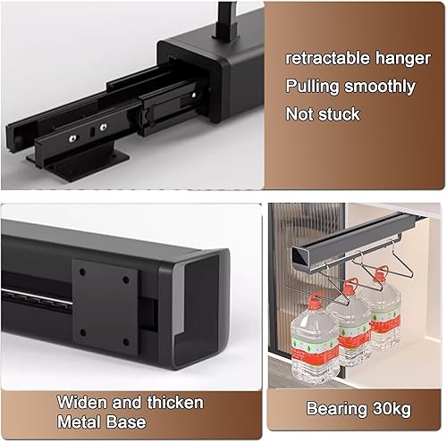 Miniatura 2 de Barra de valet para armario extraíble, soporte retráctil para pantalones de 66.1 lbs, riel de ropa retráctil de aleación de aluminio, doble fila de