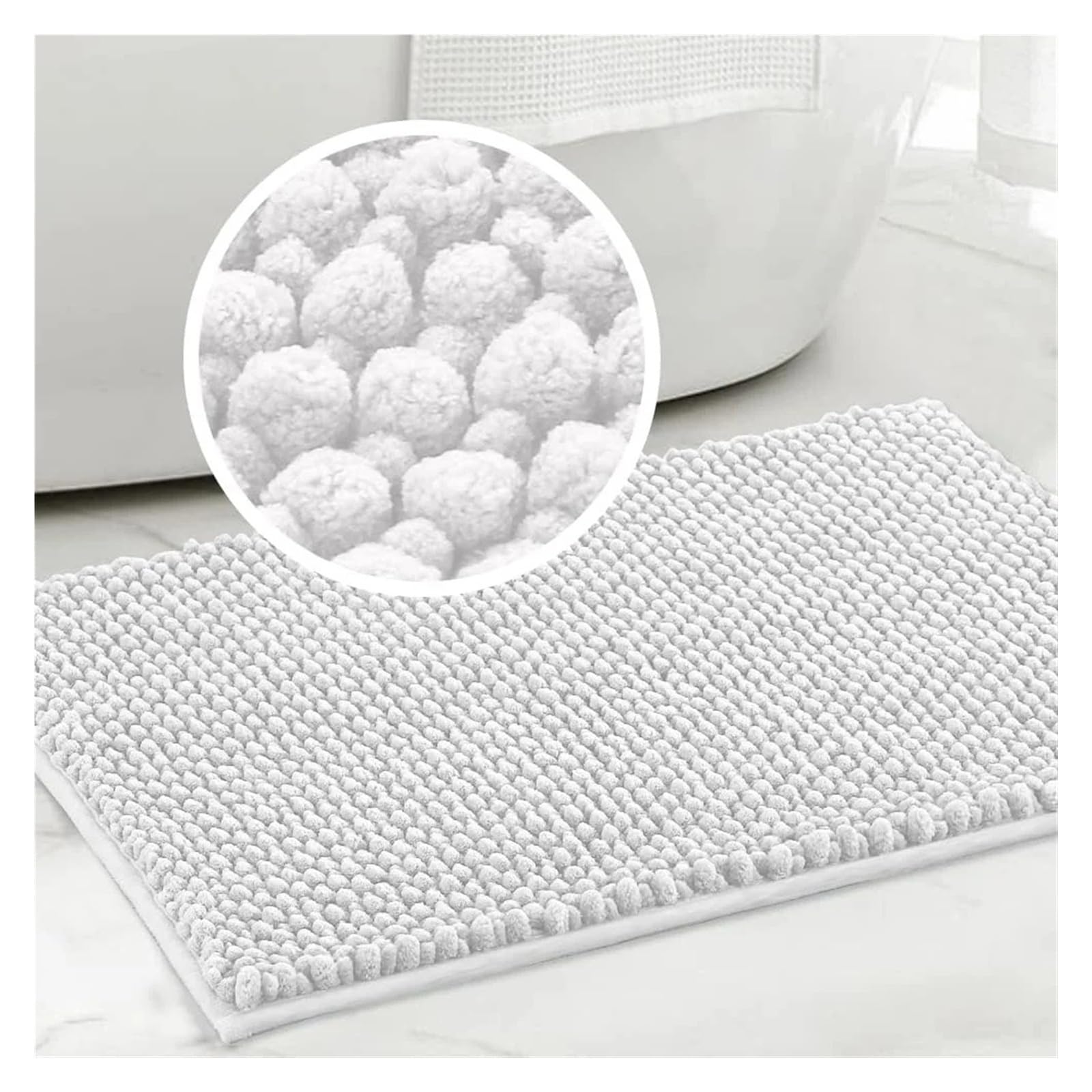 Alfombra de baño de microfibra súper afelpada antideslizante, suave, absorbente de agua, lavable a máquina, de secado rápido (blanco, 40 cm x 60 cm)