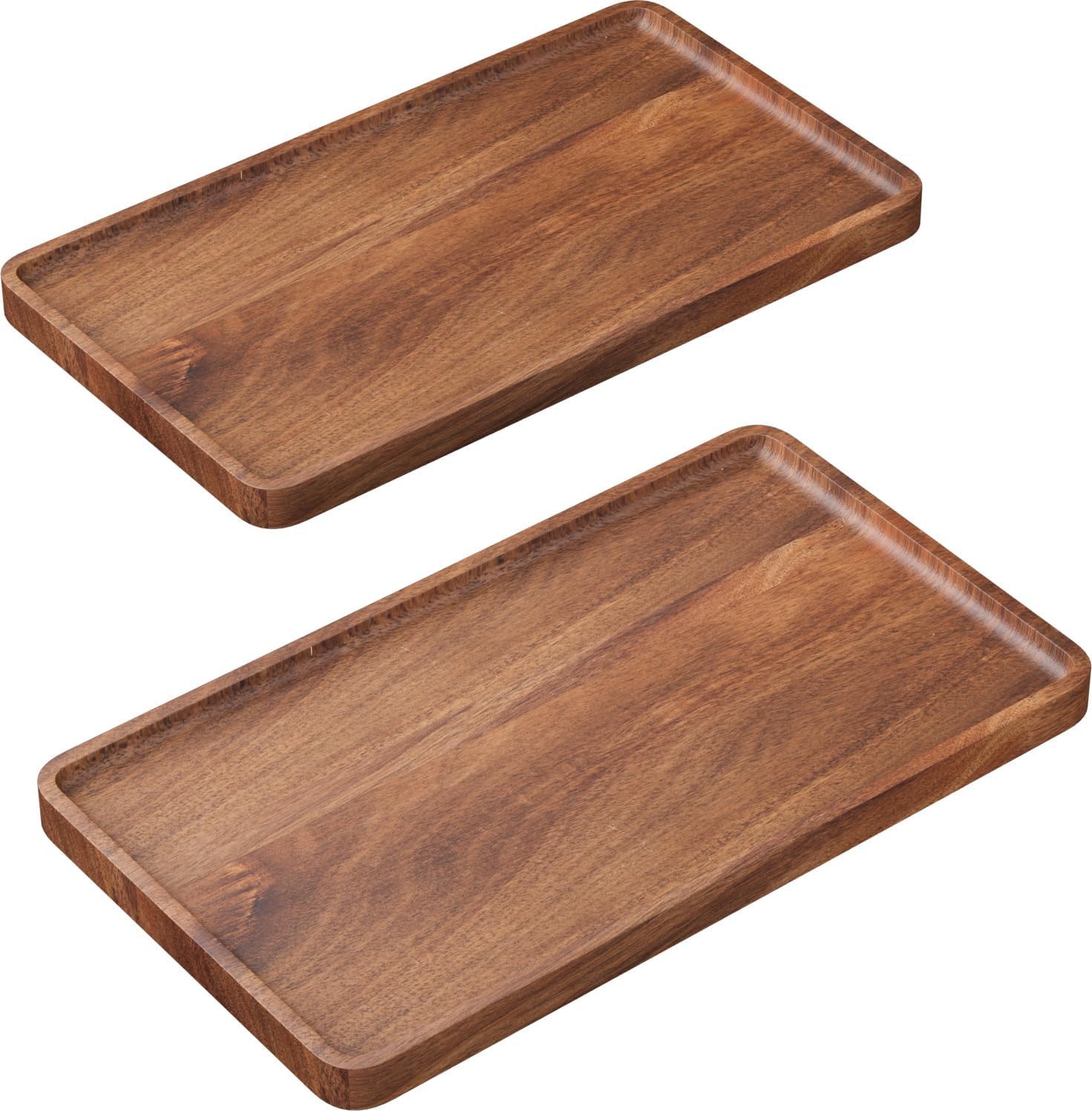VERTORGAN 2 Pack Acacia Wood Serving Tray,13.8x7.9 Inch Decorative Trays Platter for Coffee Table,Living Room,Bar,Party,Mini Charcuterie Boards Cheese Board,Home Decor