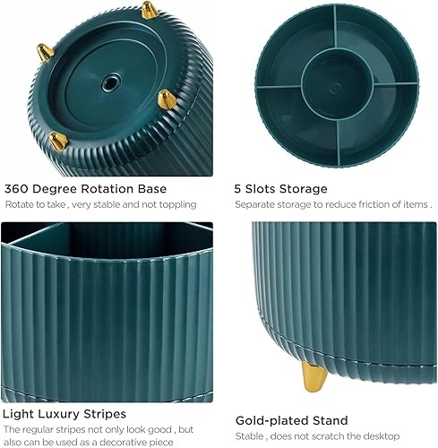 Miniatura 5 de HBlife Soporte para lápices para escritorio, 5 ranuras para organizadores y accesorios giratorios de 360 grados, suministros de papelería de