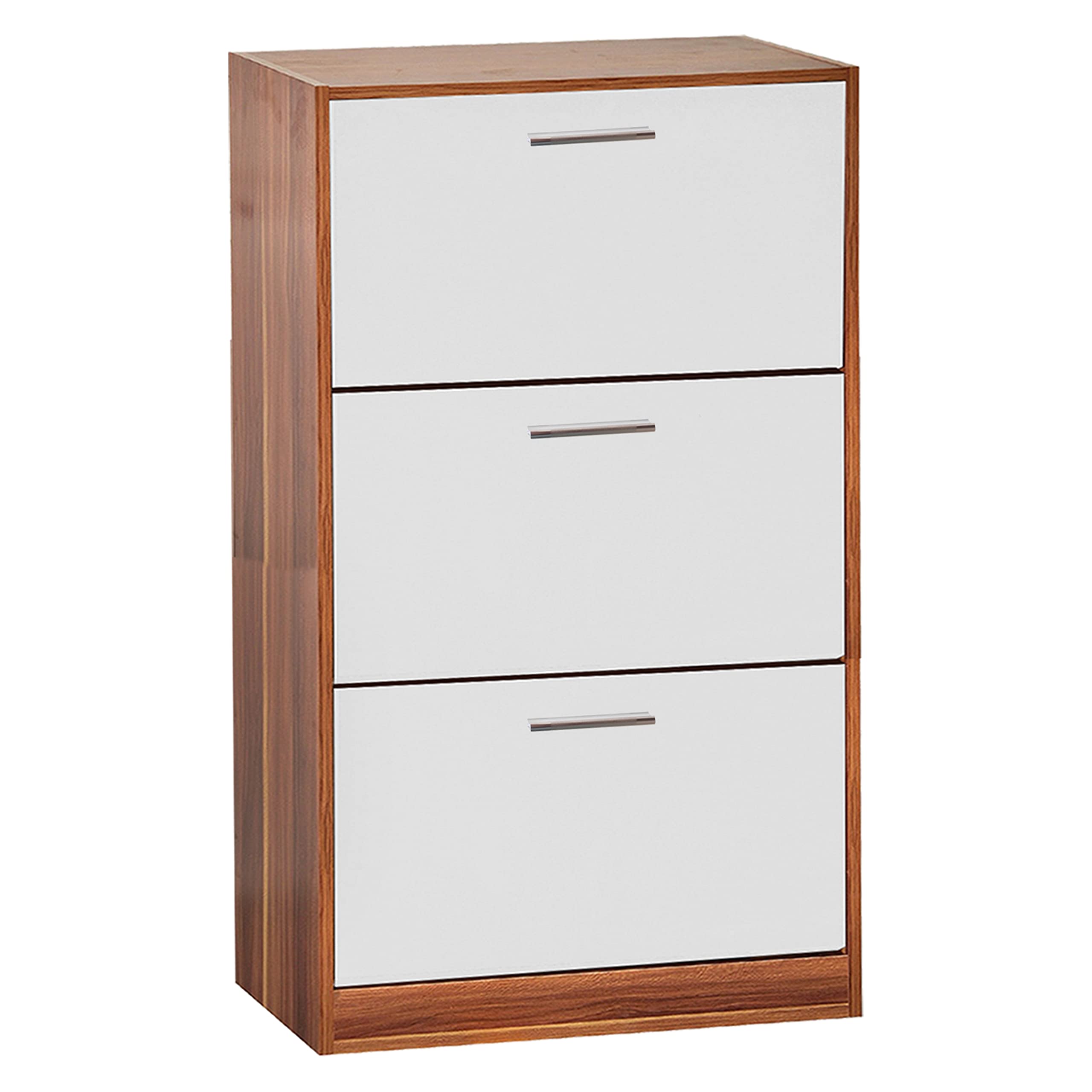 Buy 3 Drawer Walnut & White Shoe Pull Down Wooden Shoe Storage