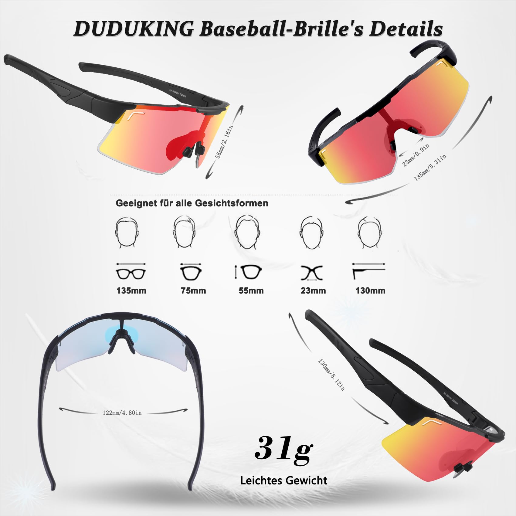 DUDUKING Gafas de sol polarizadas polarizadas para hombre y mujer, gafas deportivas para ciclismo, correr, golf, béisbol