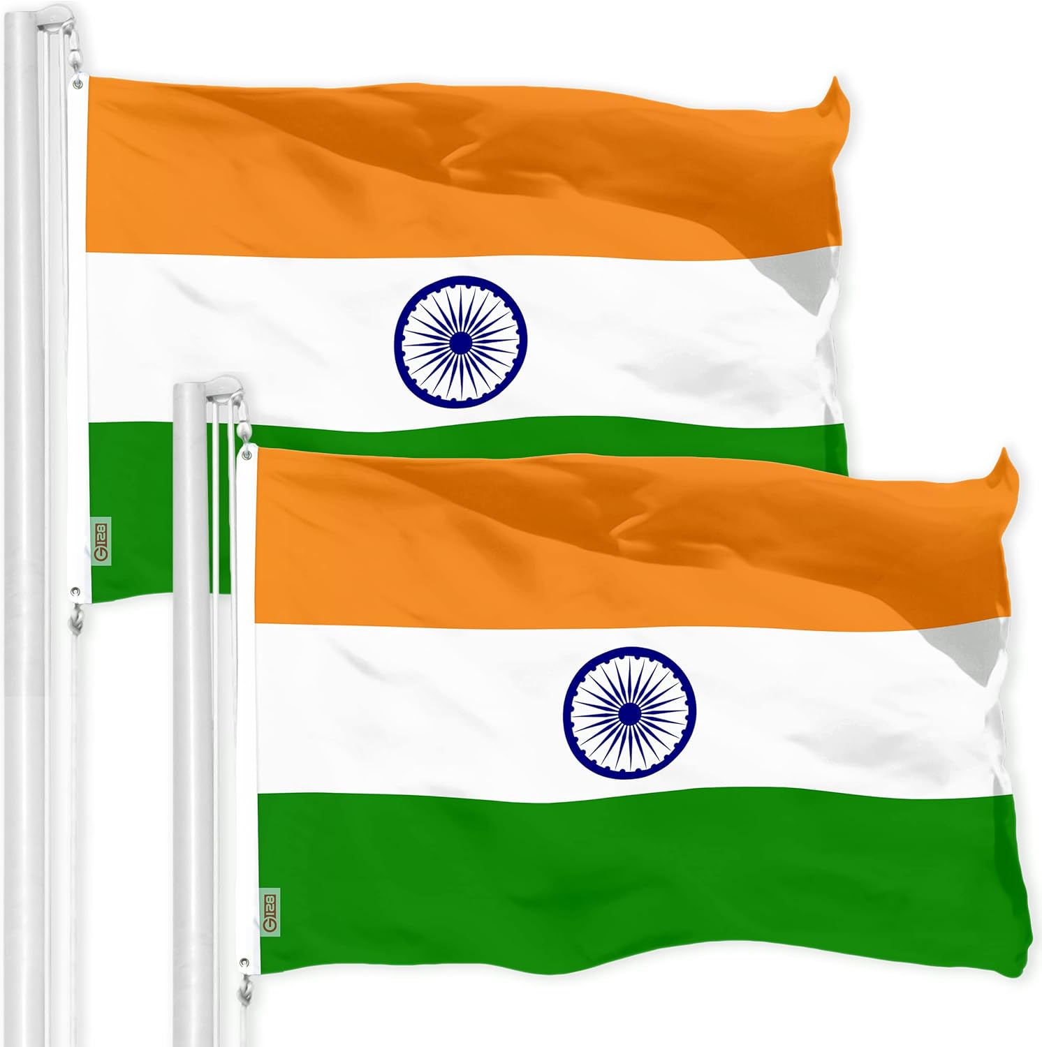 G128 2 Pack: India Indian Flag | 3x5 Ft | LiteWeave Pro Series Printed 150D Polyester | Country Flag, Indoor/Outdoor, Vibrant Colors, Brass Grommets, Thicker and More Durable Than 100D 75D Polyester