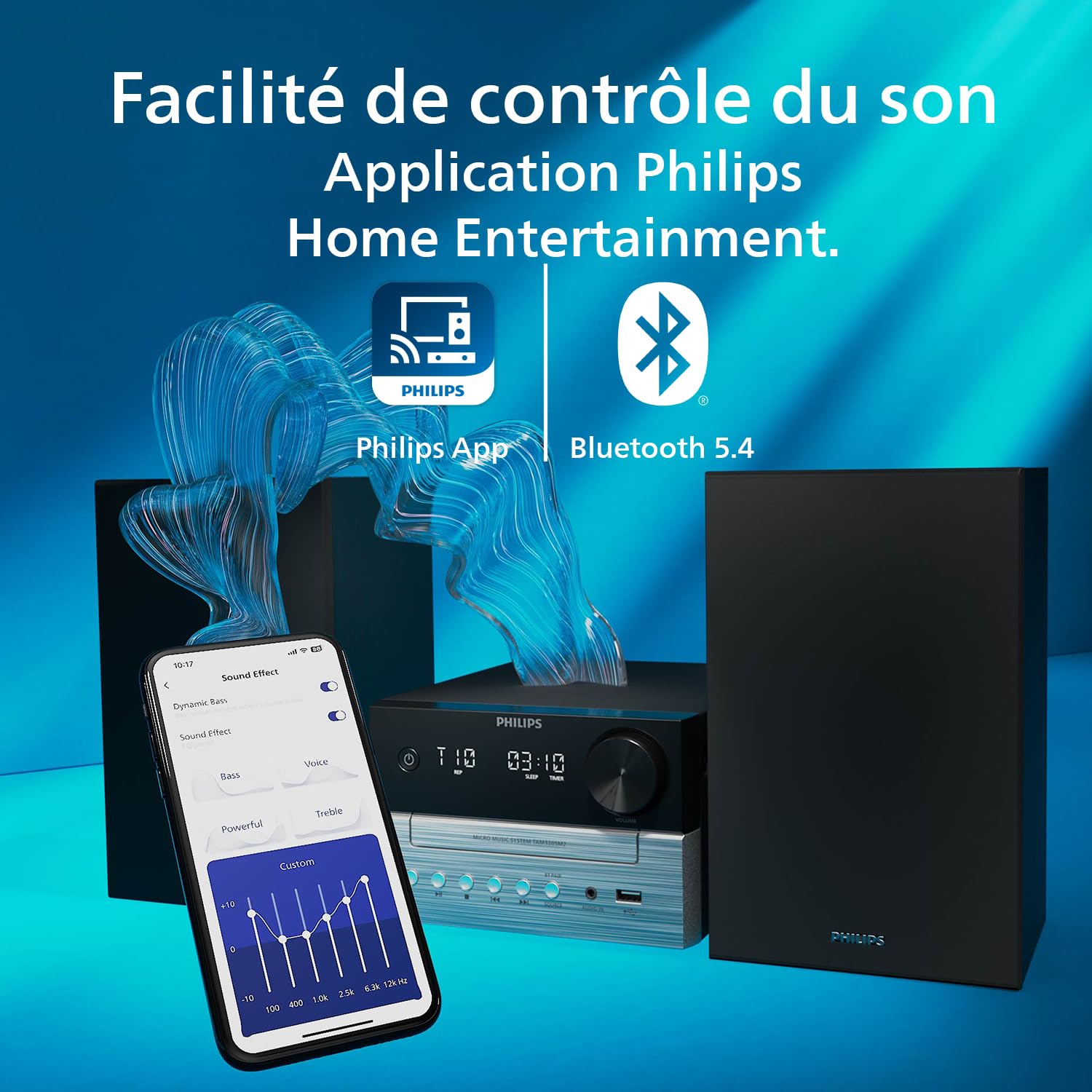 Philips TAM3205M2 HiFi Microchaîne Bluetooth Lecteur CD USB Radio FM Auracast