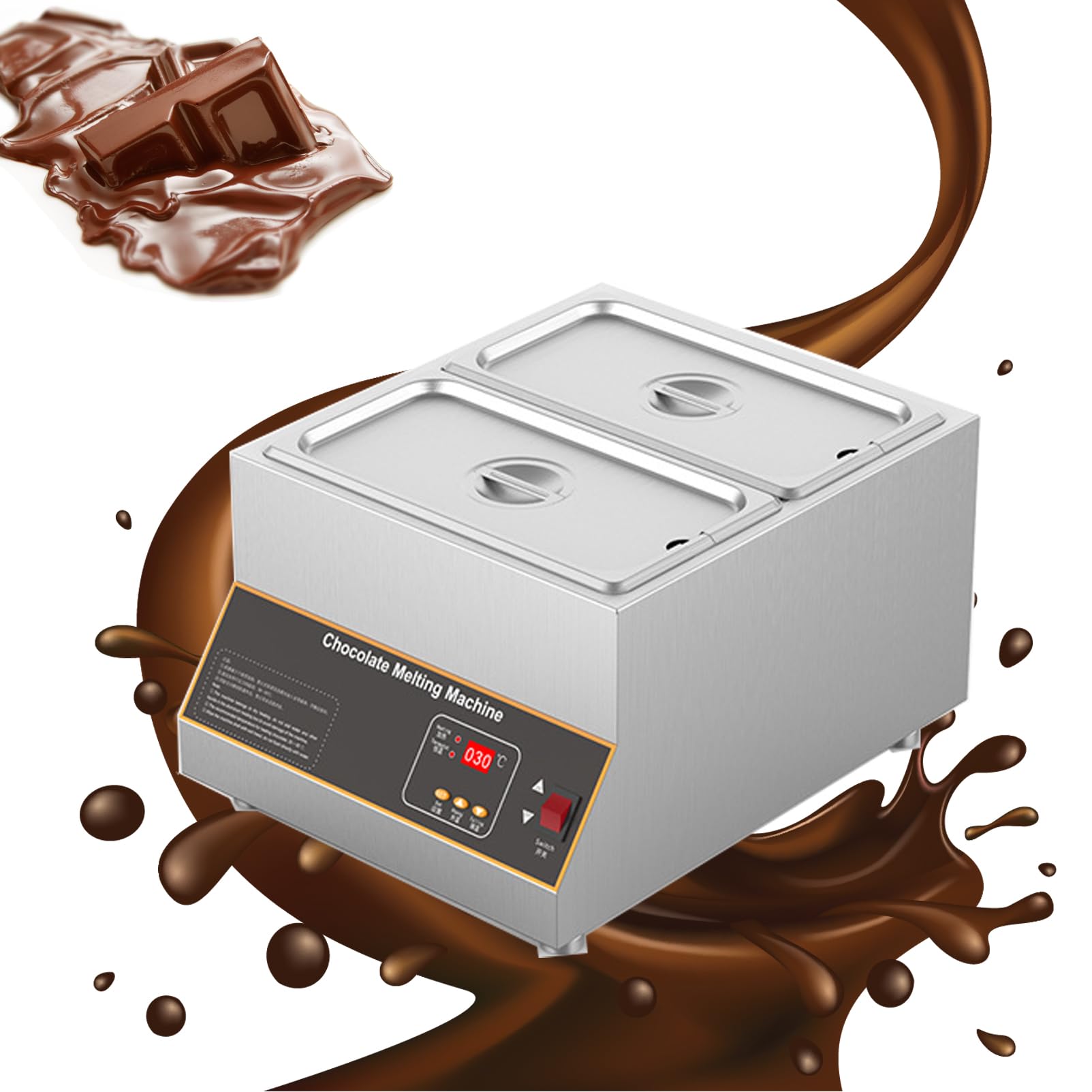 Temperatrice cioccolato, Macchina per fusione di cioccolato, Non è necessario aggiungere acqua, controllo intelligente della temperatura con display digitale Isolamento continuo 6KG*2